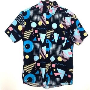 Super Massive Mens M Geometric Short Sleeve Button Down Shirt Retro